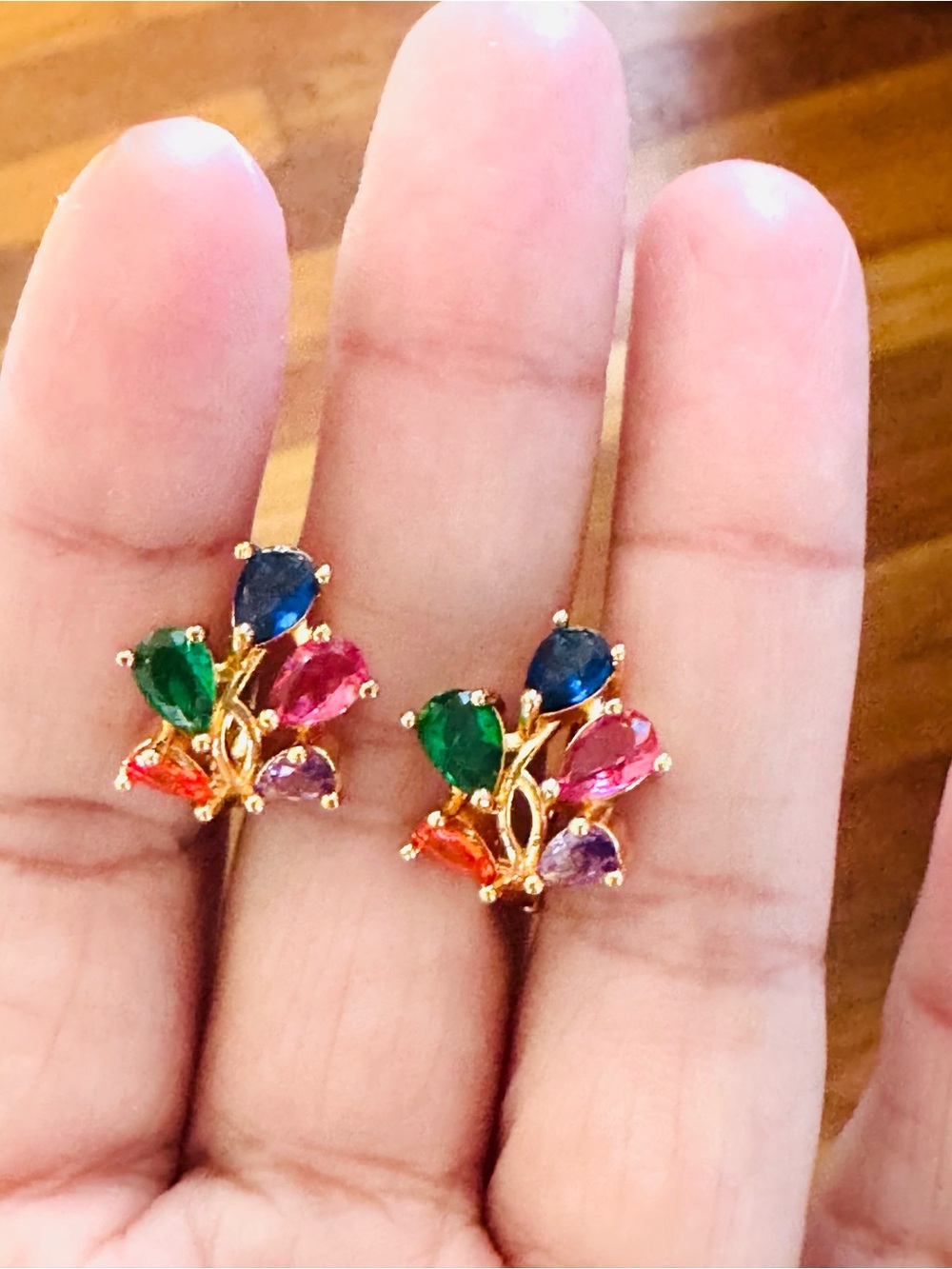 18KnGold Plated Multi-Color Teardrop Cluster hoop Earrings
